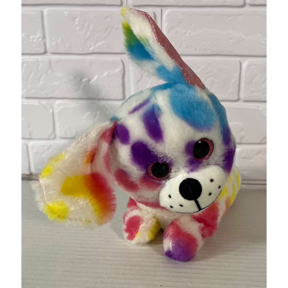 Ty Beanie Boos Tasha Dog Unisex Small Rainbow Leopard Print Pink Glitter Eyes